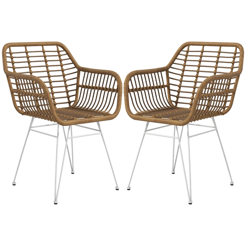 HOMCOM Set de 2 Sillas de Comedor Sillas de Cocina de Ratán PE con Patas de Acero para Salón Estilo Bohemio 56x60x79 cm Marrón