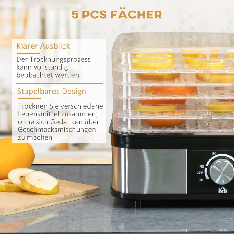 HOMCOM Dörrgerät Dörrautomat 5 Etagen 32 x 25 x 29cm Stahl