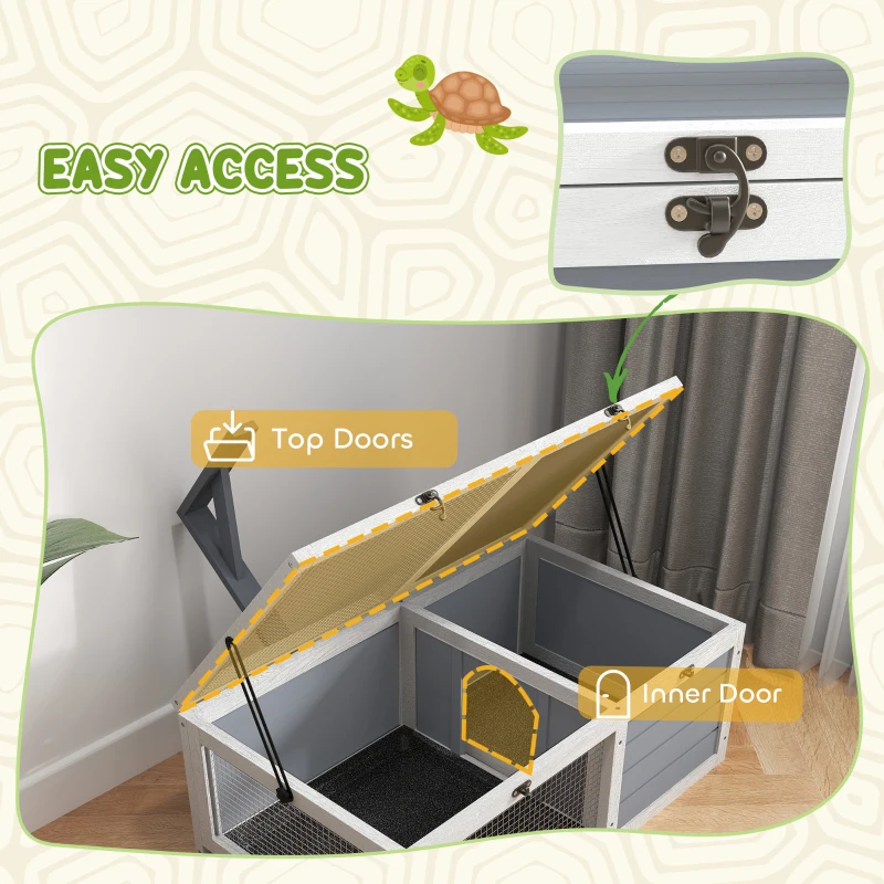 PawHut Wooden Tortoise Enclosure, Tortoise House w/ Lamp Holder, for Outdoor, Indoor, Light Grey