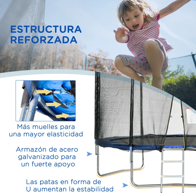 SPORTNOW Trampolín para Niños Adultos Ø305x250 cm con Red de Seguridad Escalera Cubierta de Bordes y Marco de Acero Azul