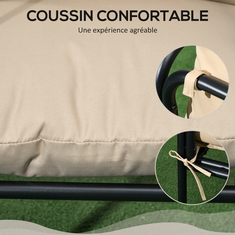 Outsunny Ensemble salon de jardin 3 pièces 2 personnes avec 2 fauteuils et 1 table basse ronde, métal, noir et beige