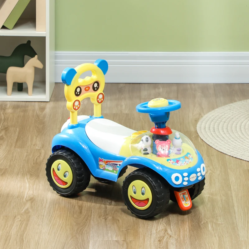 AIYAPLAY Foot to Floor oddler Ride on Toy w/ Music, Light, Horn, Under Seat Storage, Anti-Over-Backwards Device, Blue