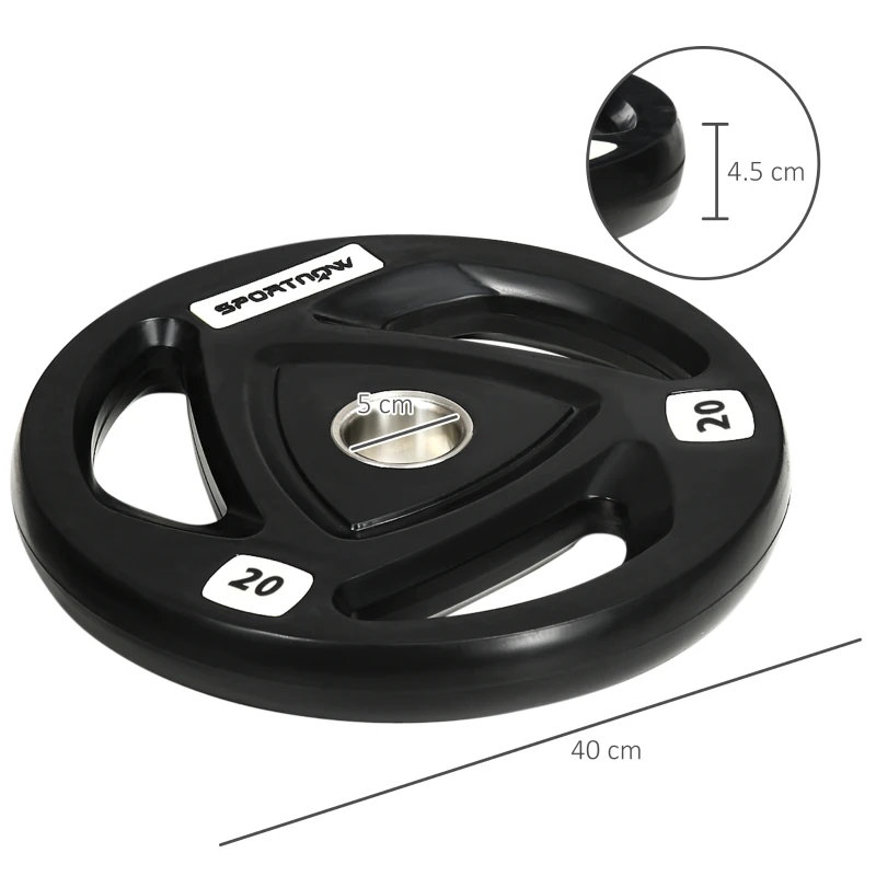 SPORTNOW Set di 2 Dischi Pesi da 20kg in Acciaio con Rivestimento in Gomma per Bilanciere