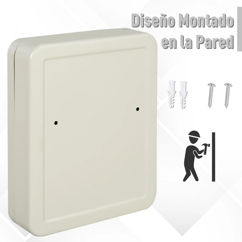 HOMCOM Armario de Llaves Caja de Seguridad para Llaves Bloqueable con 93 Ganchos y Etiquetas 2 Cerraduras Accesorios de Montaje Incluidos 30x24x7,5 cm Beige