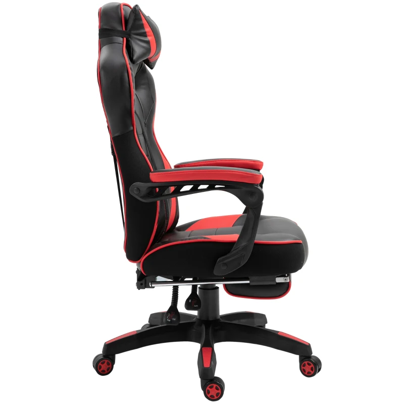 Vinsetto Silla Gaming Ergonómica Silla de Escritorio de Oficina Regulable en Altura Reclinable Respaldo 65x70x118,5-128,5cm Rojo