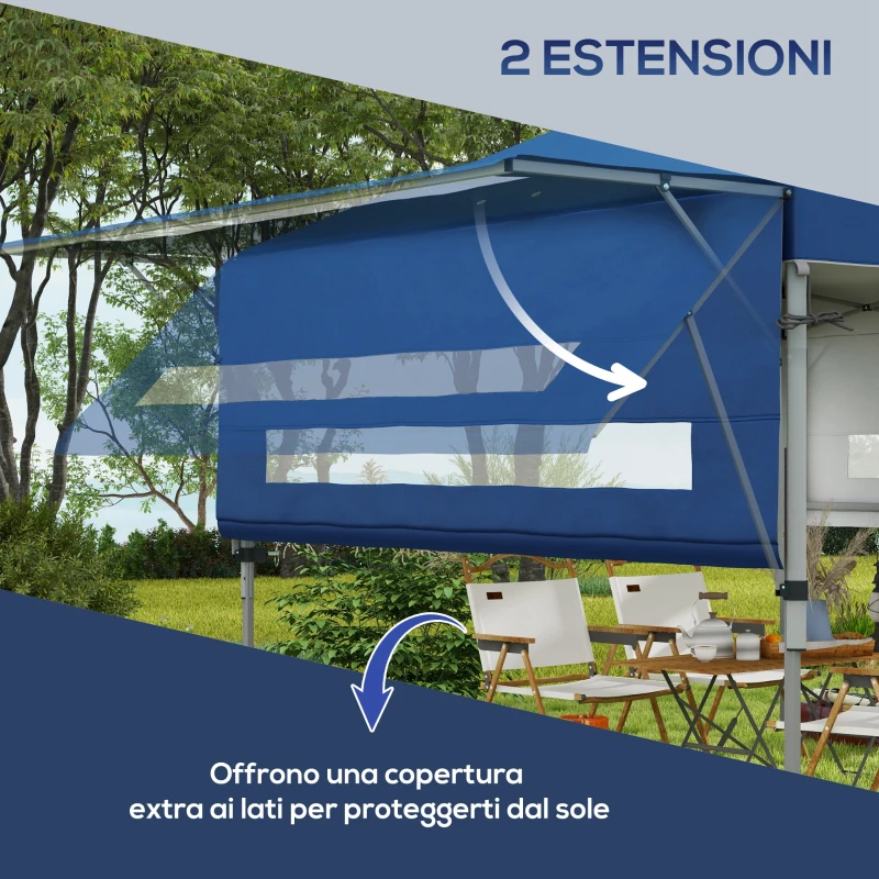 Outsunny Gazebo Pieghevole 5x3m con Pareti Estensibili, Altezza Regolabile e Borsa con Ruote, Blu
