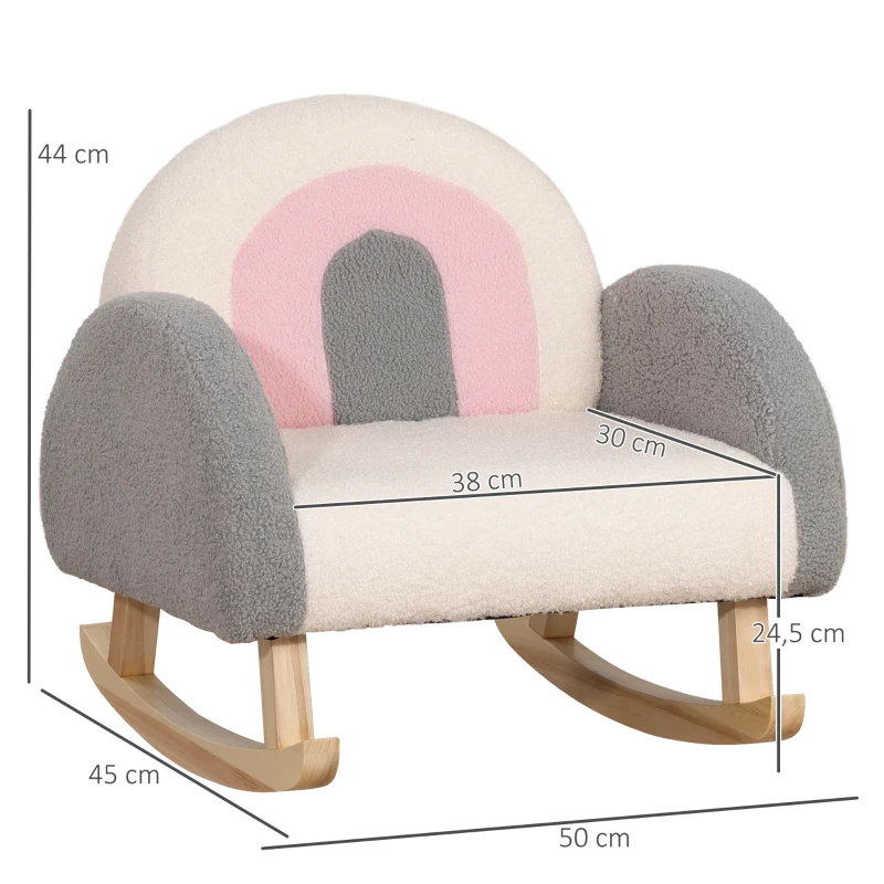 HOMCOM Mecedora Infantil Arcoíris Sillón para Niños +18 Meses con Asiento Acolchado y Reposabrazos 50x45x44cm Multicolor