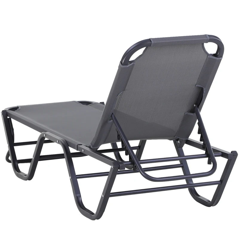Outsunny Tumbona de Jardín de Aluminio con Respaldo Ajustable en 5 Posiciones Texteline para Terraza Patio Playa Piscina Exterior 163x58,5x91 cm Gris