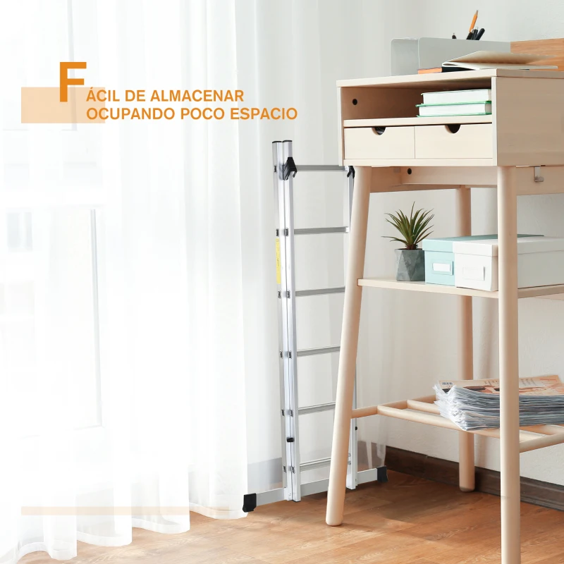 HOMCOM Escalera Aluminio Triangular de Tijera Plegable Portátil 2 Formas de Uso Pie Antideslizante Altura 160-249 cm Plata