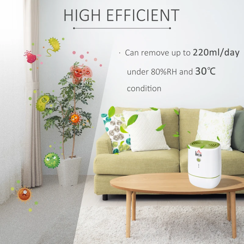 HOMCOM 220mL/Day 450ml Portable Small Dehumidifier Air Dryer Cleaner Bedroom Desk Office Silent Machine w/ Auto Shut Off Home Electric Green