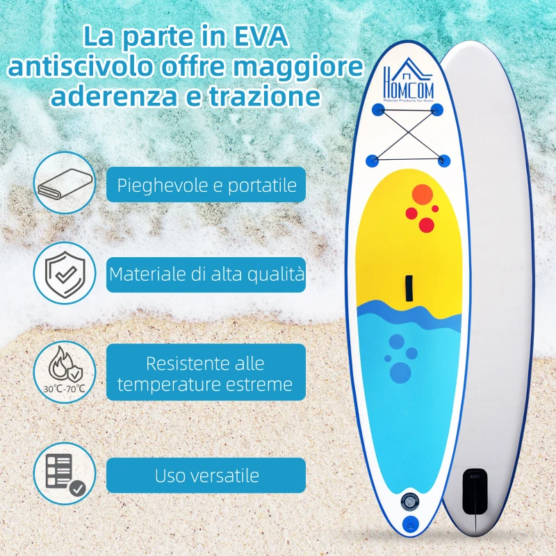 HOMCOM Tavola SUP Gonfiabile Stand Up Paddle con Pagaia Regolabile, Tavola da Surf con Accessori Inclusi, Blu 305x76x10cm