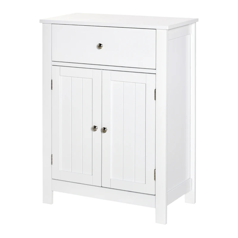 kleankin Armario de Baño con 1 Cajón 2 Puertas y Estante Interior Ajustable Mueble Auxiliar de Almacenaje Multifuncional para Salón Cocina Antivuelco 60x30x80 cm Blanco