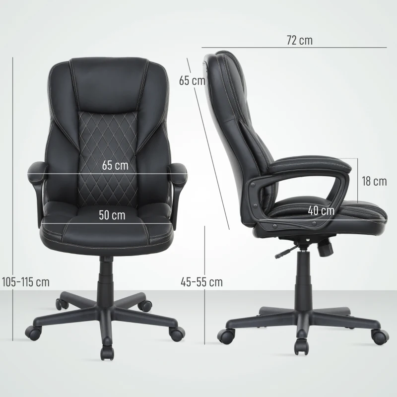 HOMCOM High Back Executive Office Chair, PU Leather Swivel Desk Chair with Tilt Function, Armrests and Adjustable Height for Home Office, Black