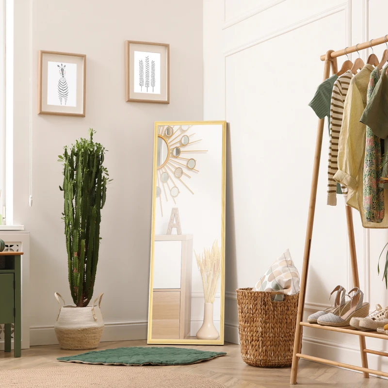 HOMCOM Espejo de Cuerpo Entero Moderno 163x53,5 cm Espejo de Pared Grande de Madera Decorativo para Salón Dormitorio Natural