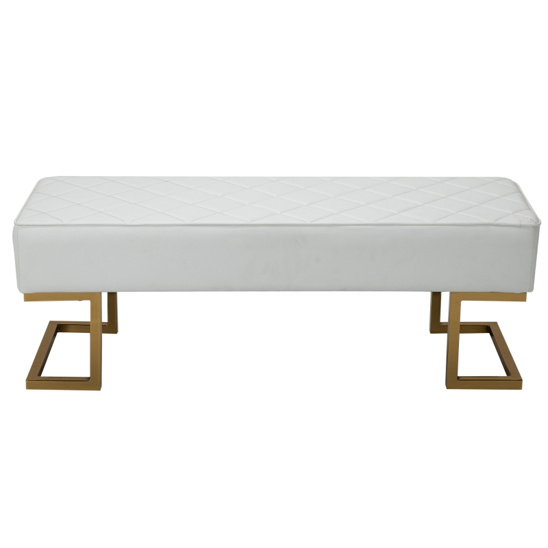 HOMCOM Sitzbank für Schlafzimmer Truhenbank Bettbank Wohnzimmer Kunstleder Metall Weiß+Gold 120 x 43 x 42 cm