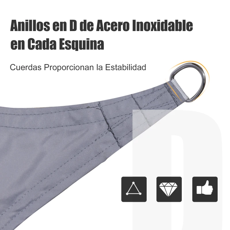 Outsunny Toldo Vela Triangular 3x3x3 m Vela de Sombra para Jardín Patio Terraza Poliéster Anti UV Color Gris