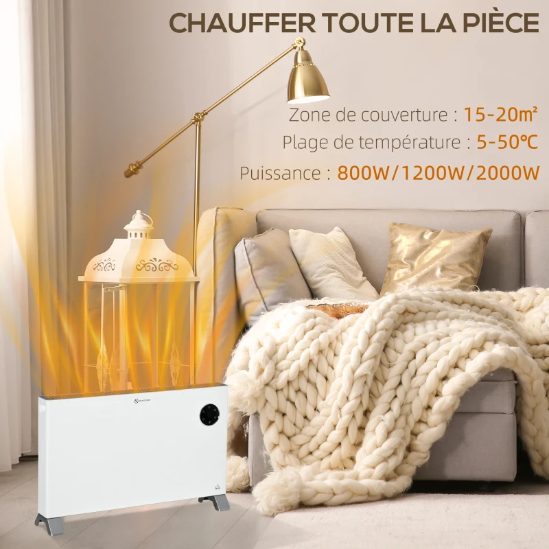 HOMCOM Radiateur électrique avec écran LED 800W/1200W/2000W protection contre la surchauffe blanc