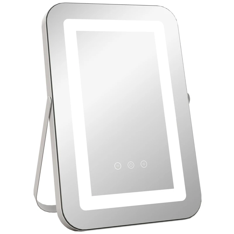 HOMCOM LED-Kosmetikspiegel, 3 Lichtmodi, dimmbar, Touch-Steuerung, USB, 31x41,5cm, Weiß