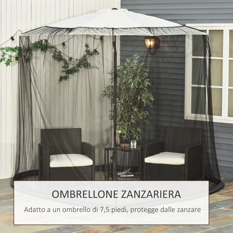 Outsunny Zanzariera per Ombrellone 3x2.3 m Regolabile a Rete Fitta con Apertura a Cerniera, Nero