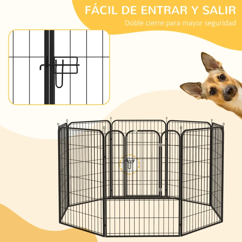 PawHut Parque para Mascotas de 8 Paneles 80x100 cm Corralito para Perros con Puerta y Doble Pestillo Metálicos Negro