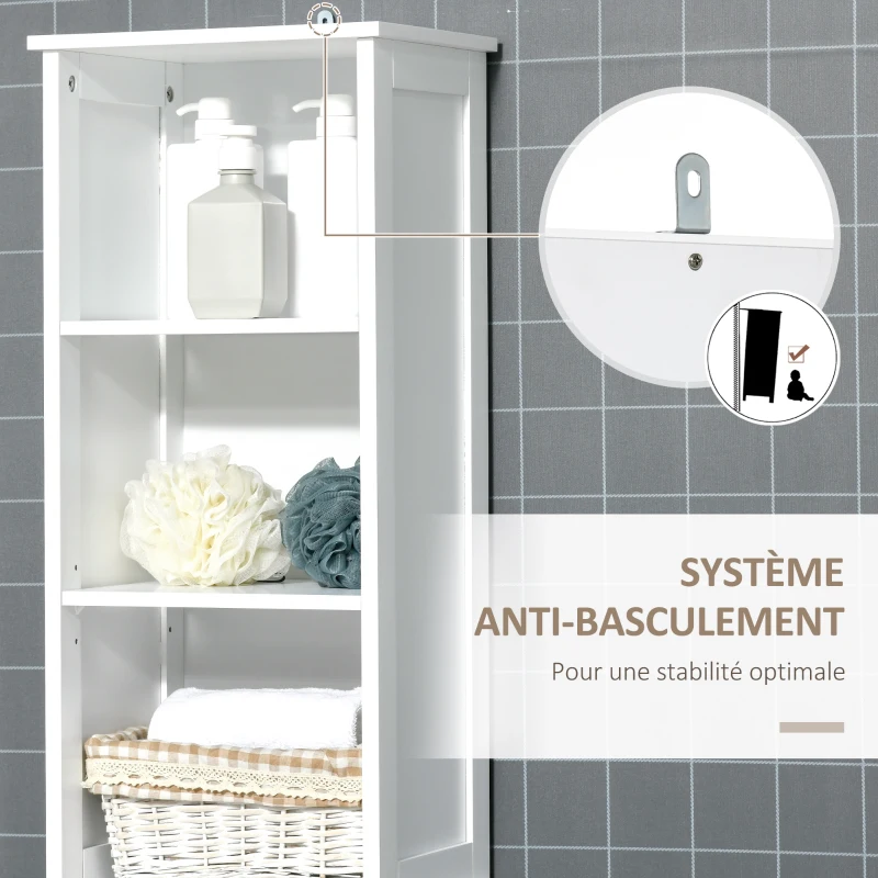kleankin Meuble colonne rangement de salle de bain bicolore avec étagères et placard porte - dim. 34L x 30l x 172H cm - blanc et aspect bois