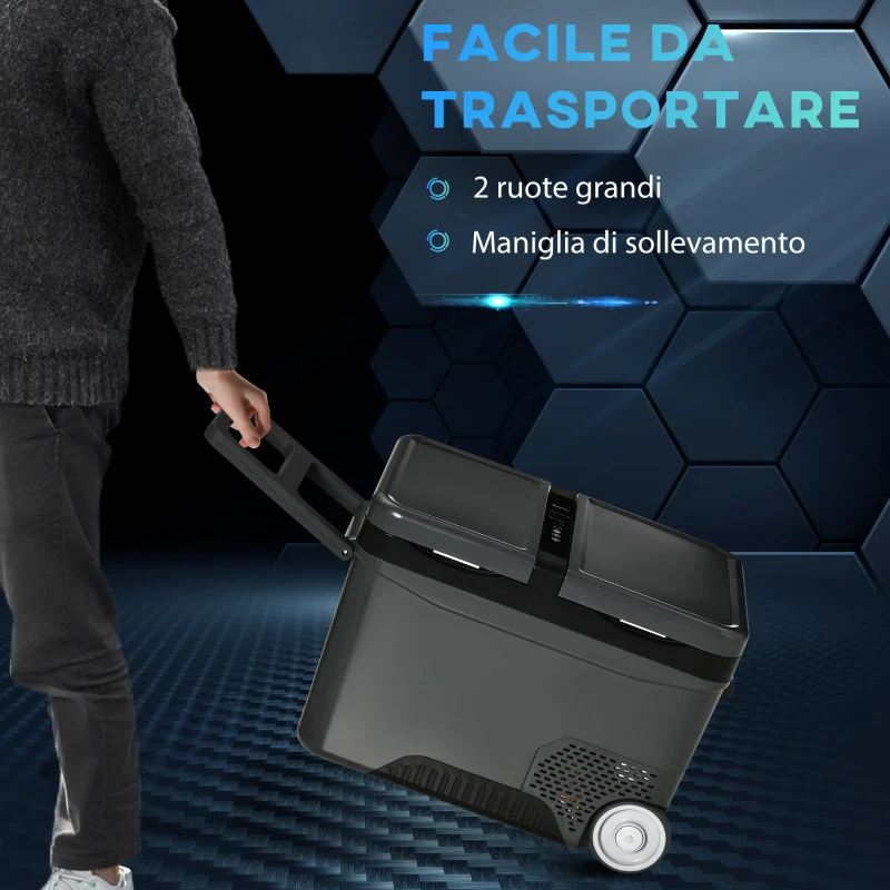 Outsunny Frigo Portatile Elettrico 35L da 12 Volt con Maniglia e Schermo LCD, 63.2x42x42.8 cm, Grigio