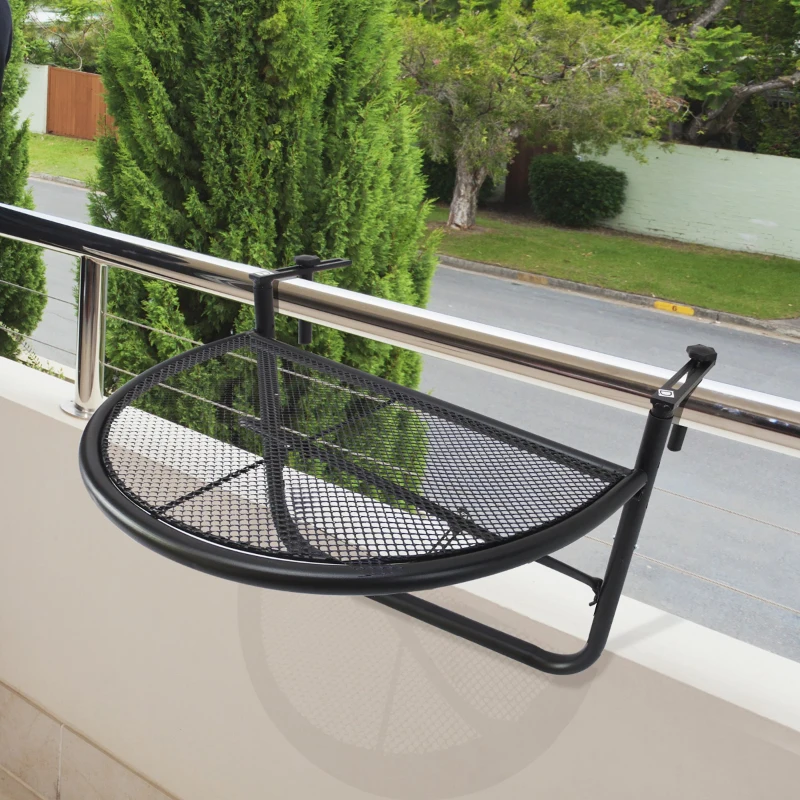Outsunny Semi-Circular Attachable Balcony Hanging Coffee Table Adjustable Side Metal Table