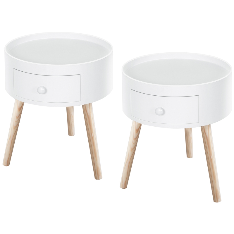 Lot De 2 Tables D'appoint En Bois Avec 2 Tiroirs Et Étagère Table D'appoint Chevet Cerise Noyer - Bout de canapé