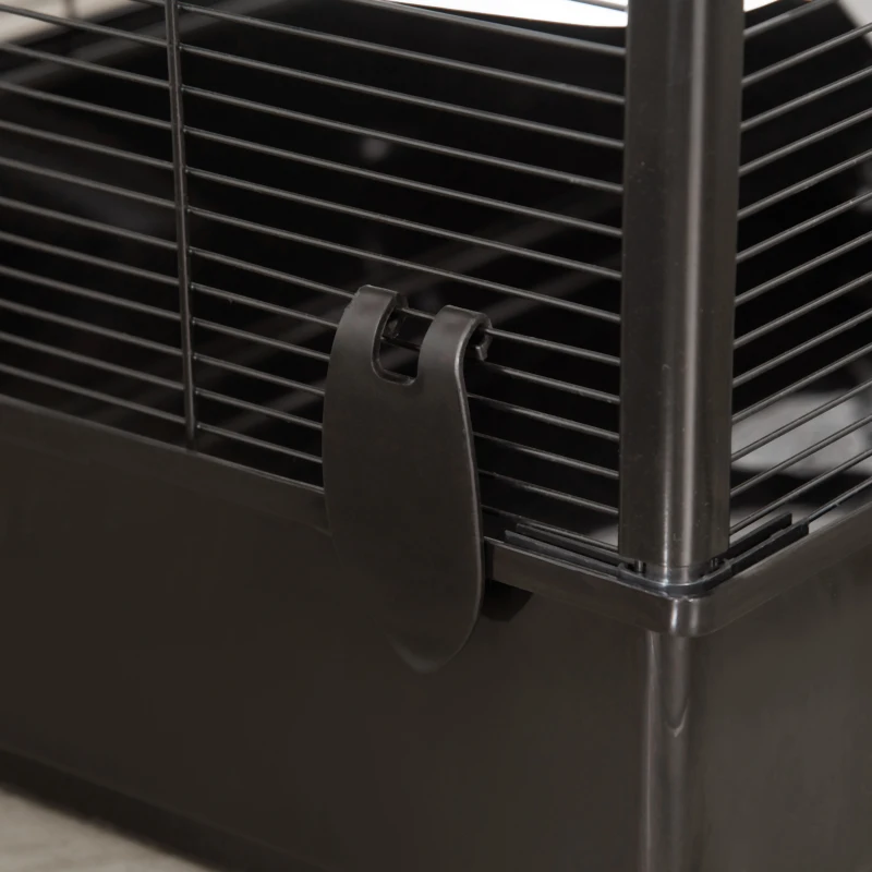 PawHut Jaula Pequeña para Roedores 80x48x58 cm Jaula para Hámster con 2 Puertas 2 Rampas 2 Plataformas Comedero y 2 Asas Portátil para Cobayas Ratoncillos Negro