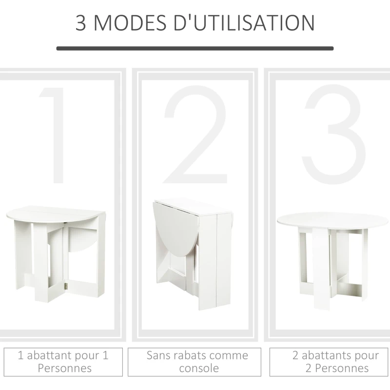 HOMCOM Table pliable de cuisine salle à manger 2 abattants - table ovale extensible - 104L x 76l x 73,7H cm en bois blanc