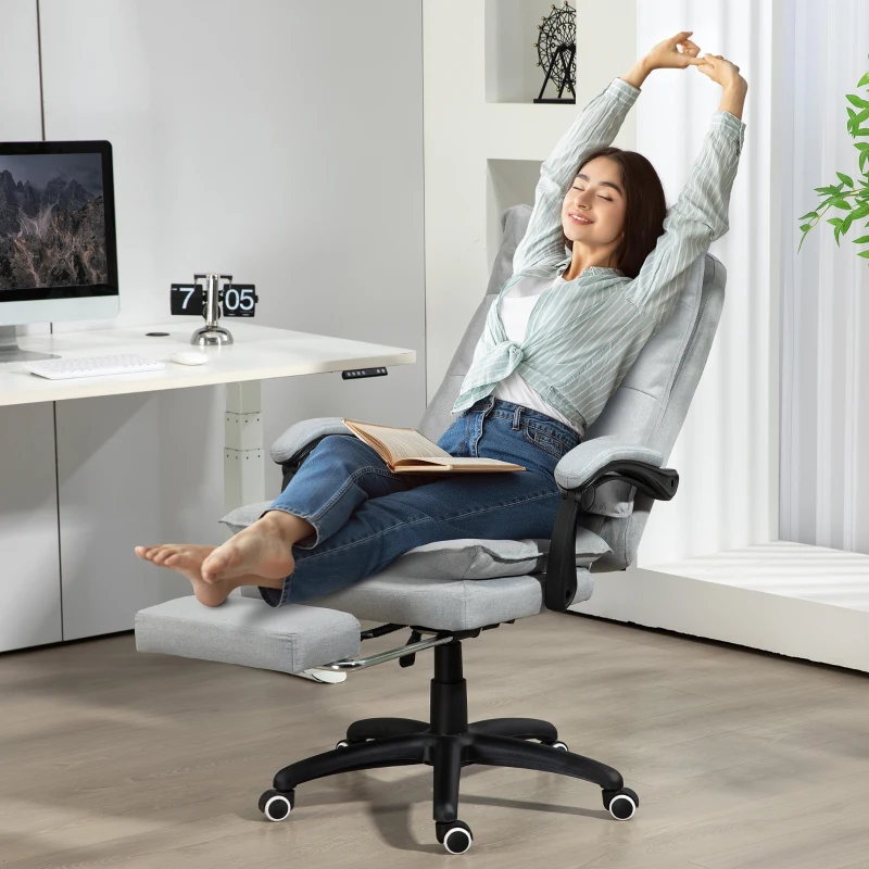 Vinsetto Massage-Bürostuhl, Schreibtischsessel mit Massagefunktion, höhenverstellbarer, ergonomischer Drehstuhl, Nylon, Hellgrau(m-9)