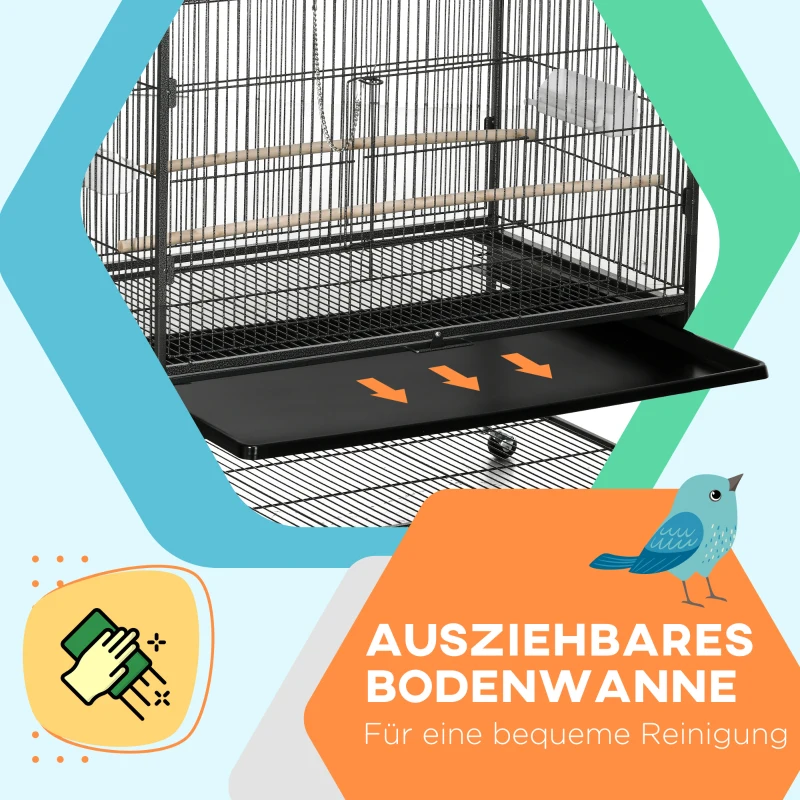 PawHut Vogelkäfig inklusive Sitzstangen, Vogelspielzeug, herausnehmbare Bodenwanne, 1 Ablage, Grau