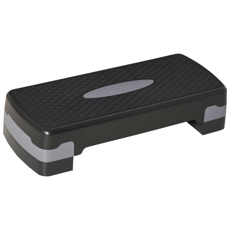 HOMCOM Steppbrett Aerobic Stepper 2-Stufig Höhenverstellbar 10-15cm, Rutschfest Fitness Stepper, Mini Steppbrett für Zuhause Heim Büro, Schwarz+Grau