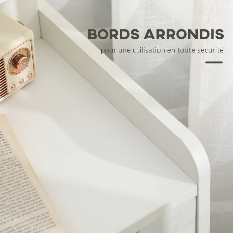 HOMCOM Table de Chevet Table de Nuit Multi-Rangement 2 tiroirs Niche étagère en bois Blanc