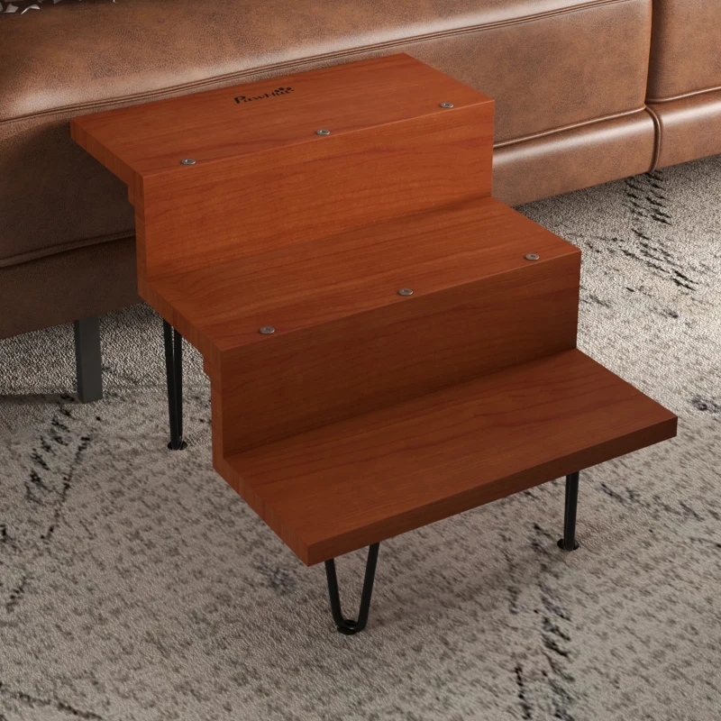 PawHut Haustiertreppe Hundetreppe, 3 Stufen, Kiefernholz, 46 cm x 54 cm x 42,5 cm,  Braun + Schwarz