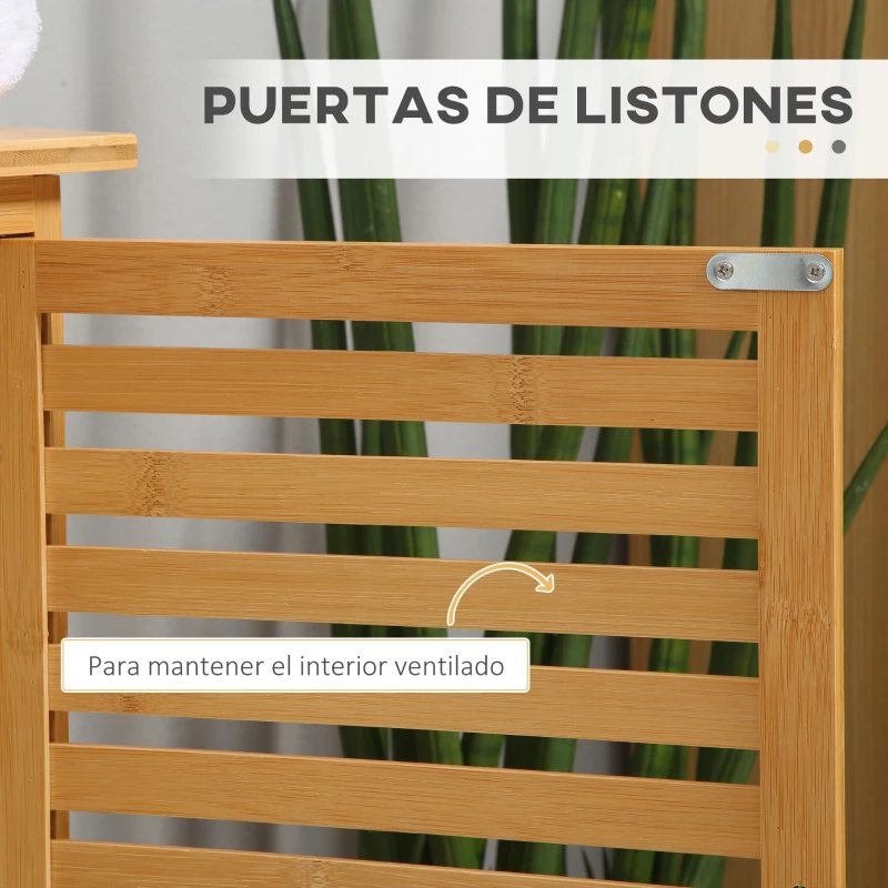 kleankin Mueble para Debajo del Lavabo de Bambú Armario de Baño de Suelo con 2 Puertas 66x29x61,5 cm Natural