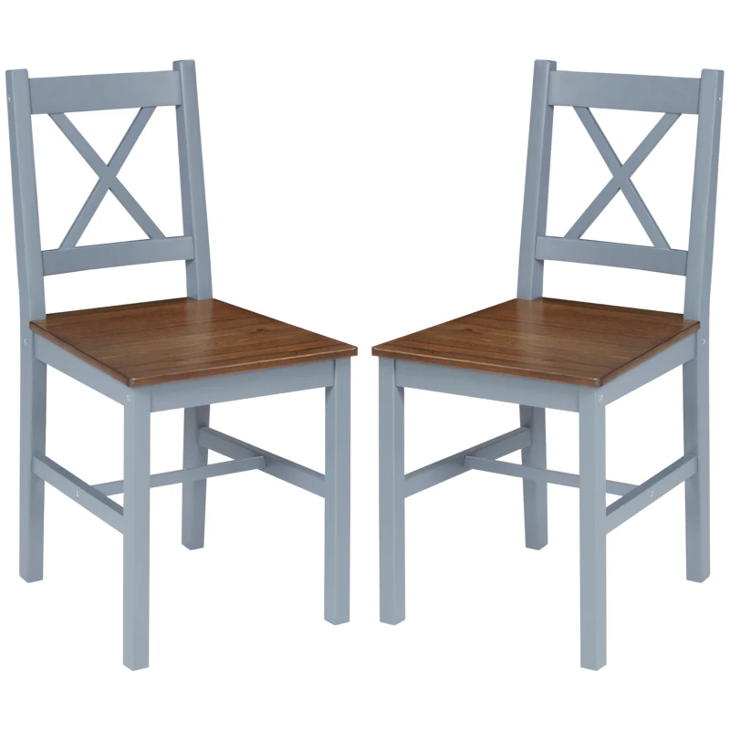 HOMCOM Dining Chairs Set of 2, Pine Wood Kitchen Chairs with Cross Back, Solid Structure for Living Room and Dining Room, Grey