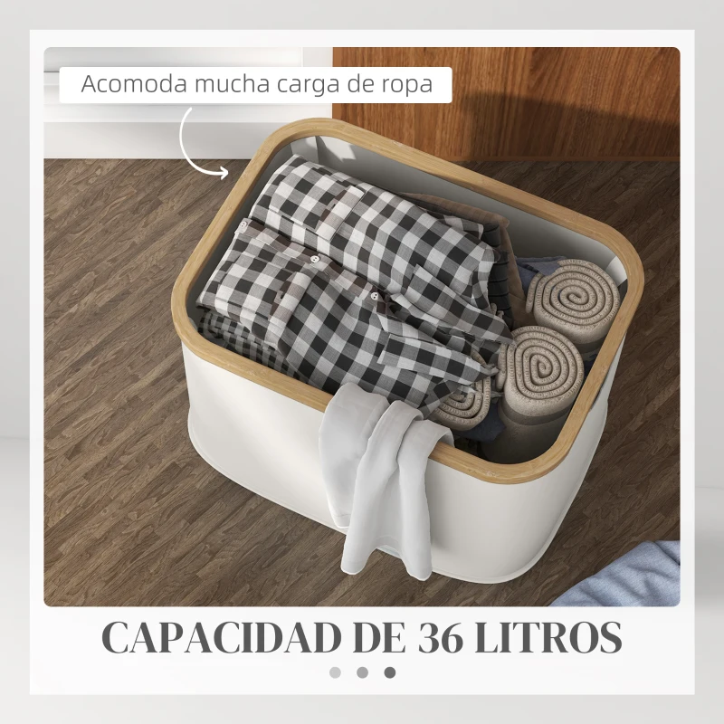 HOMCOM Cesto de la Ropa Sucia Plegable 36 L con Asas para Baño Dormitorio Lavadero 44,3x33,3x26,5 cm Crema