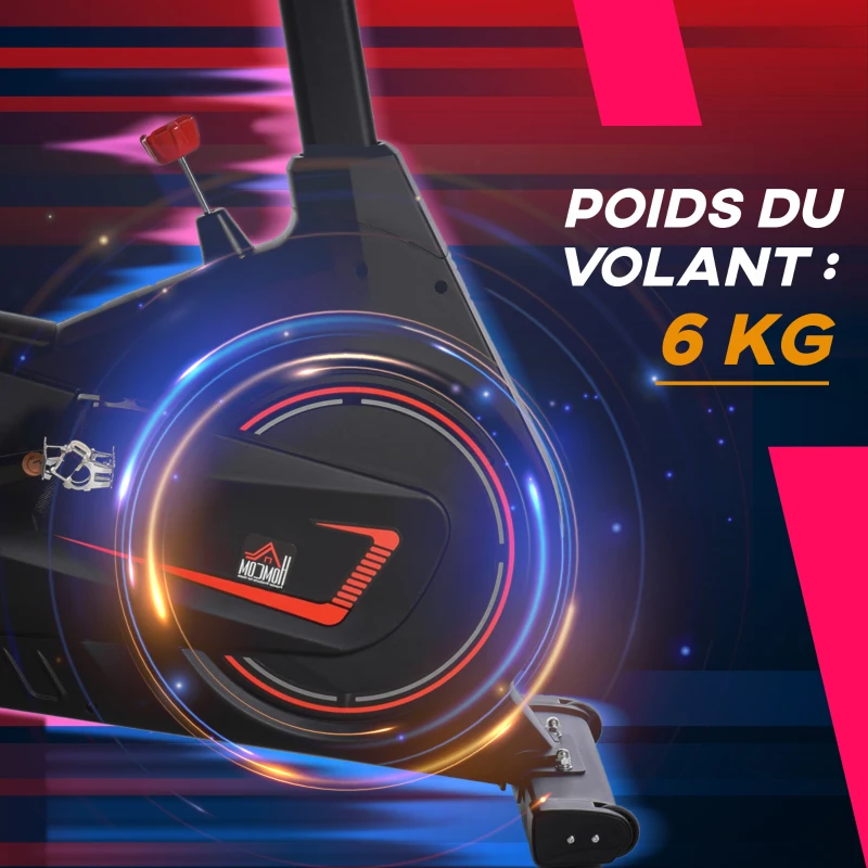 HOMCOM Vélo d'appartement ergomètre vélo de biking résistance magnétique selle réglable 2 roulettes de déplacement écran LCD acier rouge noir