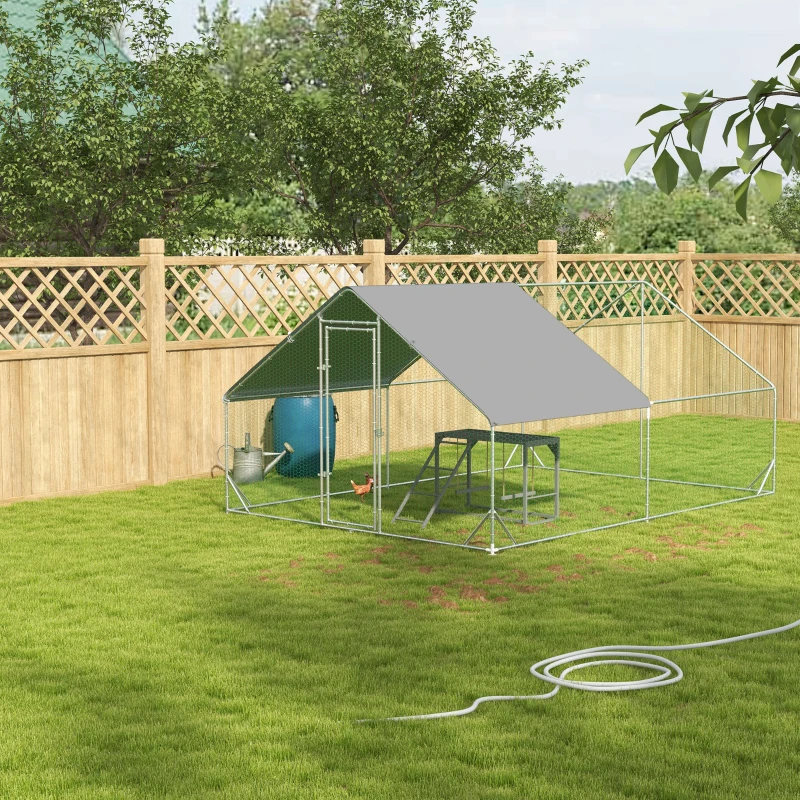 PawHut Walk In Chicken Run with Chicken Activity Shelf and Cover, 3 x 4 x 2m