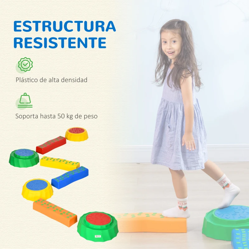 Outsunny Juego de Equilibrio para 3-6 Años Peldaños Antideslizantes para Interior y Exterior 45,5x11,5x8 cm Multicolor