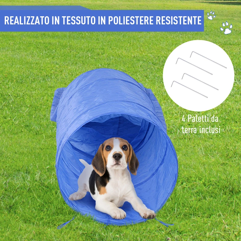 PawHut Set Agility Dog per Addestramento Cani con Tunnel, Slalom e Ostacolo, Sacca di Trasporto, Giallo e Blu