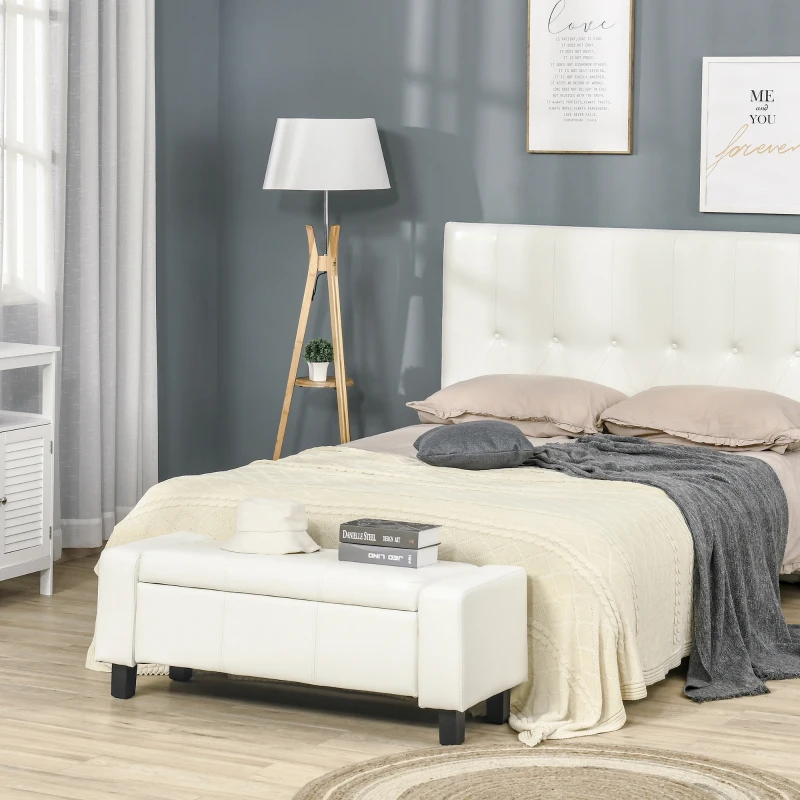 HOMCOM Ottoman Storage Chest Faux Leather Stool Bench Seat Bedding Blanket Box Home Furniture (White)