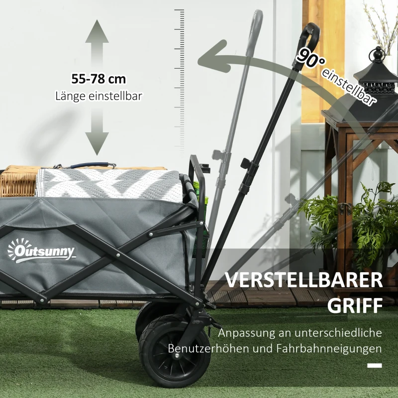 Outsunny Bollerwagen mit Kühltasche, klappbar, Stahlrahmen, bis 100 kg, 113x57x77-100 cm, Dunkelgrau