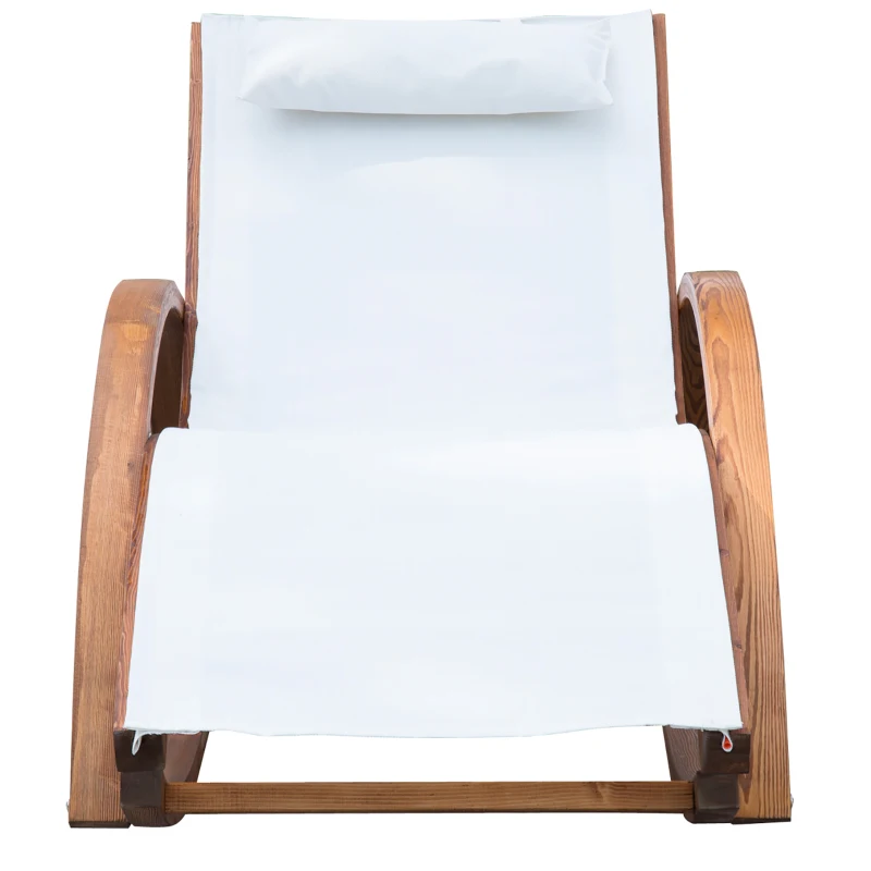 Outsunny Chaise Longue Fauteuil berçant à Bascule transat Bain de Soleil Rocking Chair en Bois Charge 120 Kg Blanc