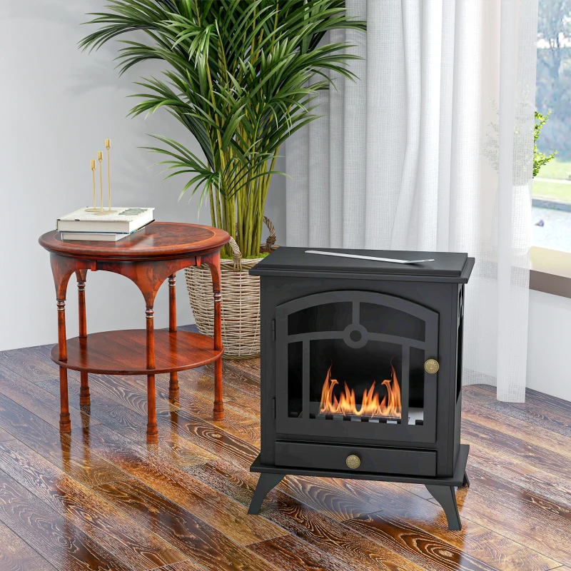 HOMCOM Cheminée bioéthanol sur Pied, brûleur 1,2 L, environ 3 h de durée de combustion Dim. 45L x 28l x 54H cm Acier Noir