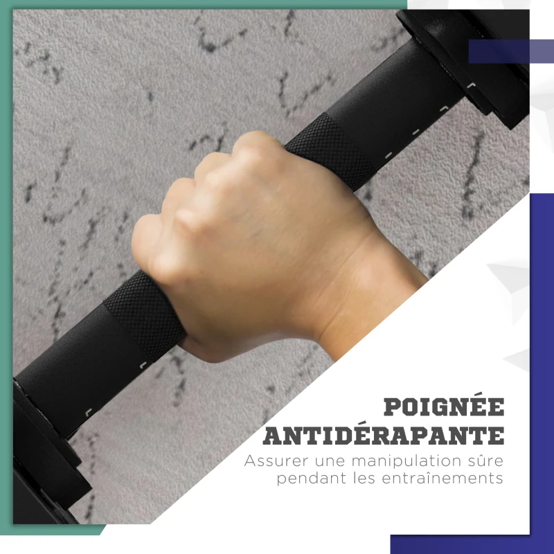 SPORTNOW Haltères 2 en 1 réglables, haltères libres avec poignées antidérapantes, 15KG - Barres incluses