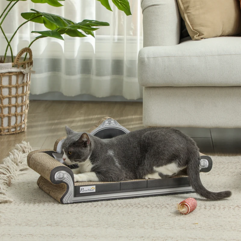 PawHut Rascador Cartón para Gatos en Forma de Sofá con Catnip para Interior 56,5x24x26 cm Marrón