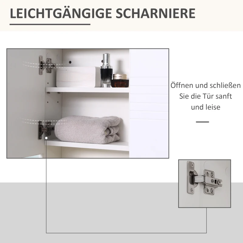 kleankin Spiegelschrank Badschrank Hängeschrank Badmöbel Wandschrank Mehrzweckschrank mit offener Regal Spanplatte Glas Weiß 54 x 15 x 55 cm