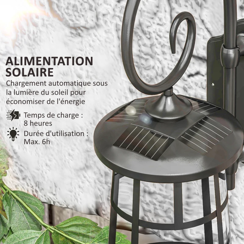 Outsunny Lot de 2 lampes murales appliques solaires LED pour l'extérieur IP44 16,5x25,5x41cm noir